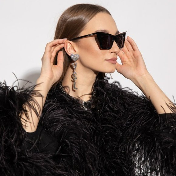 NEW Saint Laurent New Wave SL372 001 Women Black Cat Eye Sunglasses - Picture 5 of 16